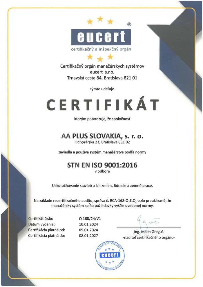 Certifikát STN EN ISO 9001:2016